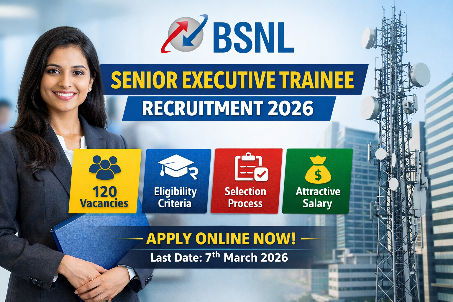 BSNL Senior Executive Trainee Recruitment 2026 notification with 120 vacancies and apply online details