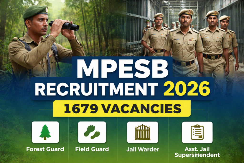 MPESB Recruitment 2026 banner showing Forest Guard and Jail Warder posts with 1679 vacancies