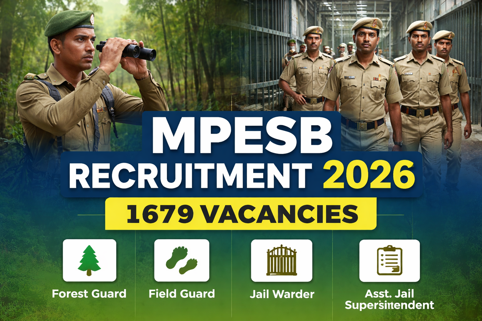 MPESB Recruitment 2026 banner showing Forest Guard and Jail Warder posts with 1679 vacancies