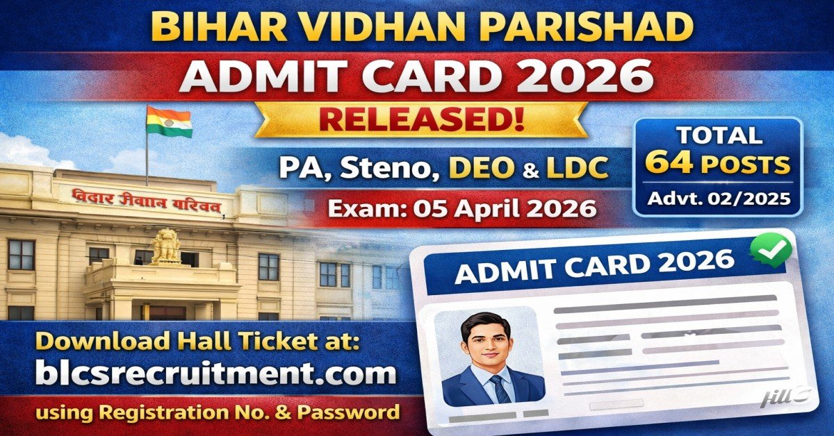 Bihar Vidhan Parishad Admit Card 2026 released for PA Steno DEO LDC exam 5 April 2026 download hall ticket blcsrecruitment