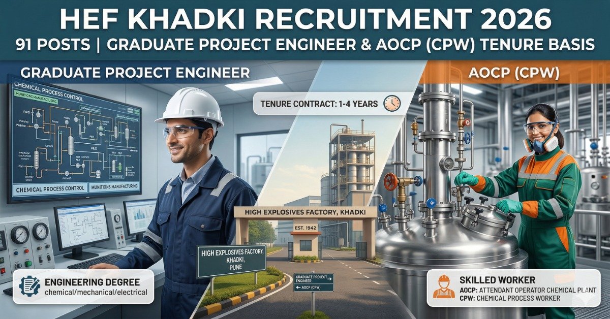 HEF Khadki Recruitment 2026 – 91 Graduate Project Engineer & AOCP Posts on Tenure Basis