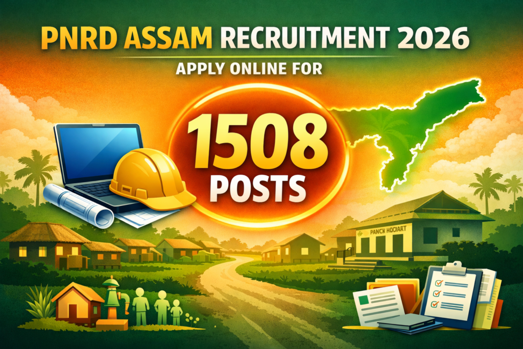 PNRD Assam Recruitment 2026 featured image showing 1508 vacancies for Accredited Engineer, Computer Assistant and other posts.