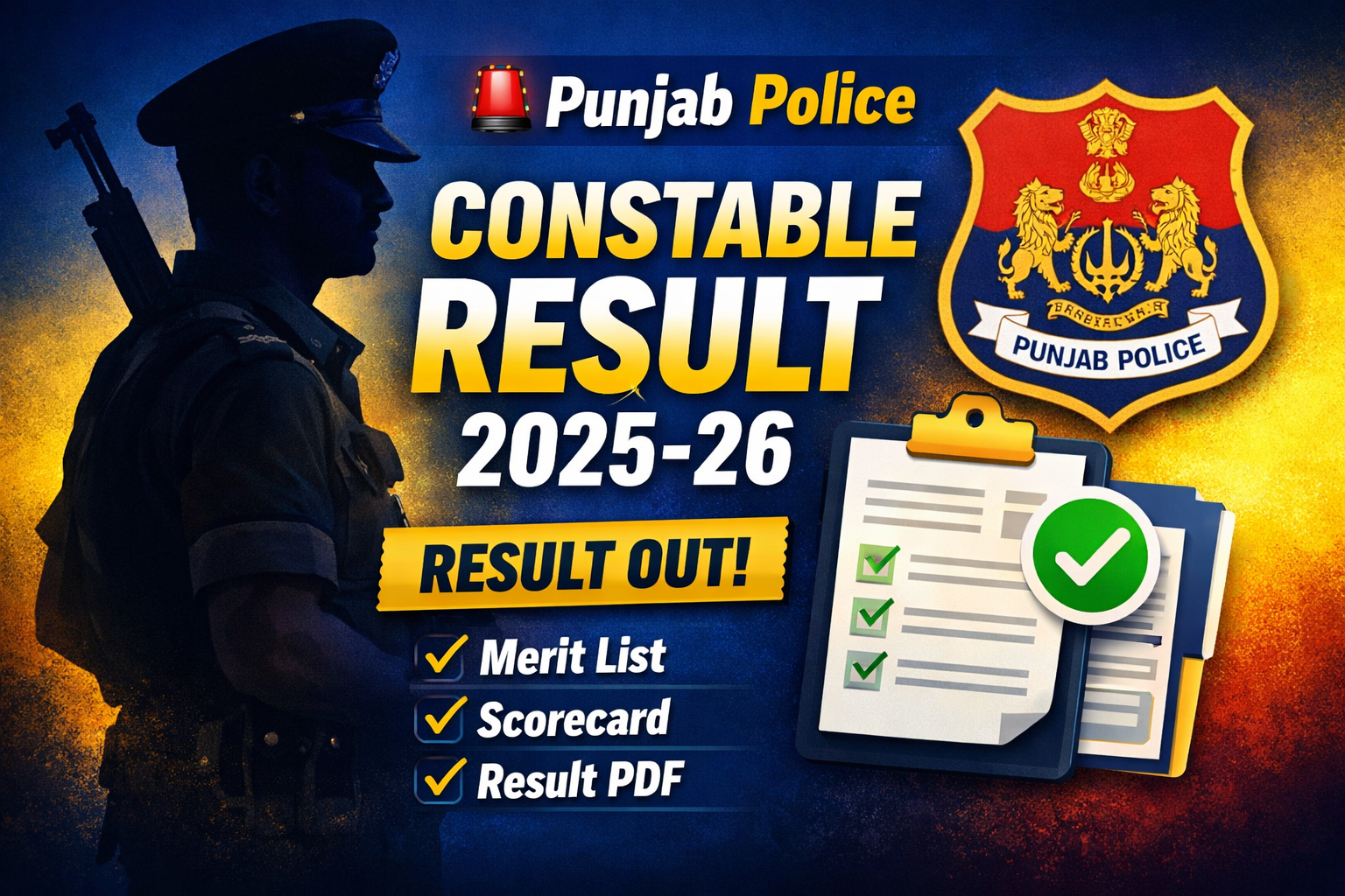 Punjab Police Constable Result 2025 2026 Merit List Scorecard Download