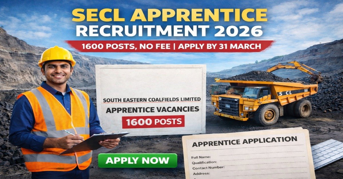 SECL Apprentice Recruitment 2026 – 1600 Posts, No Fee, Apply Online Before 31 March