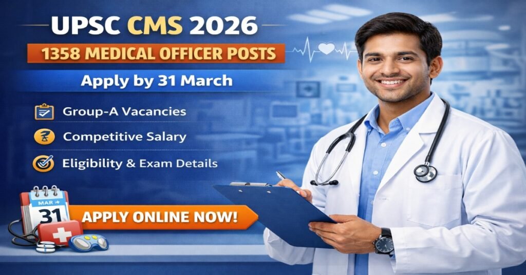 UPSC CMS 2026 – 1358 Medical Officer Posts Apply by 31 March