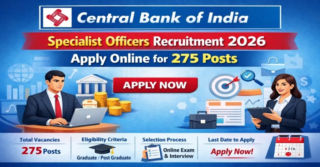 Central Bank of India Specialist Officers Recruitment 2026 Apply Online for 275 Posts