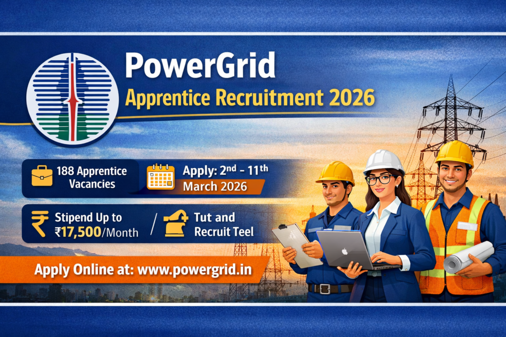 PowerGrid Apprentice Recruitment 2026 notification for 188 vacancies with stipend details