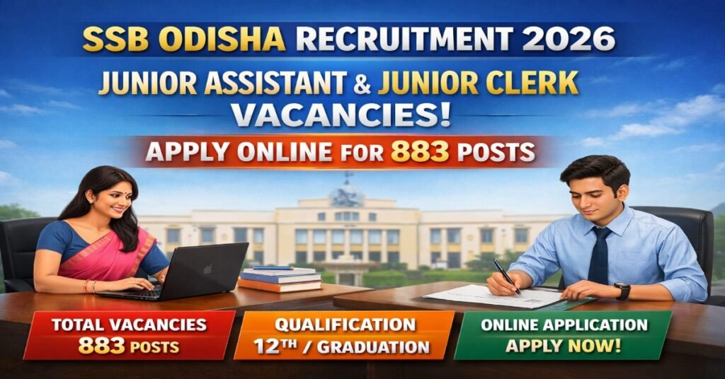 SSB Odisha Junior Assistant and Junior Clerk Recruitment 2026 apply online for 883 posts notification