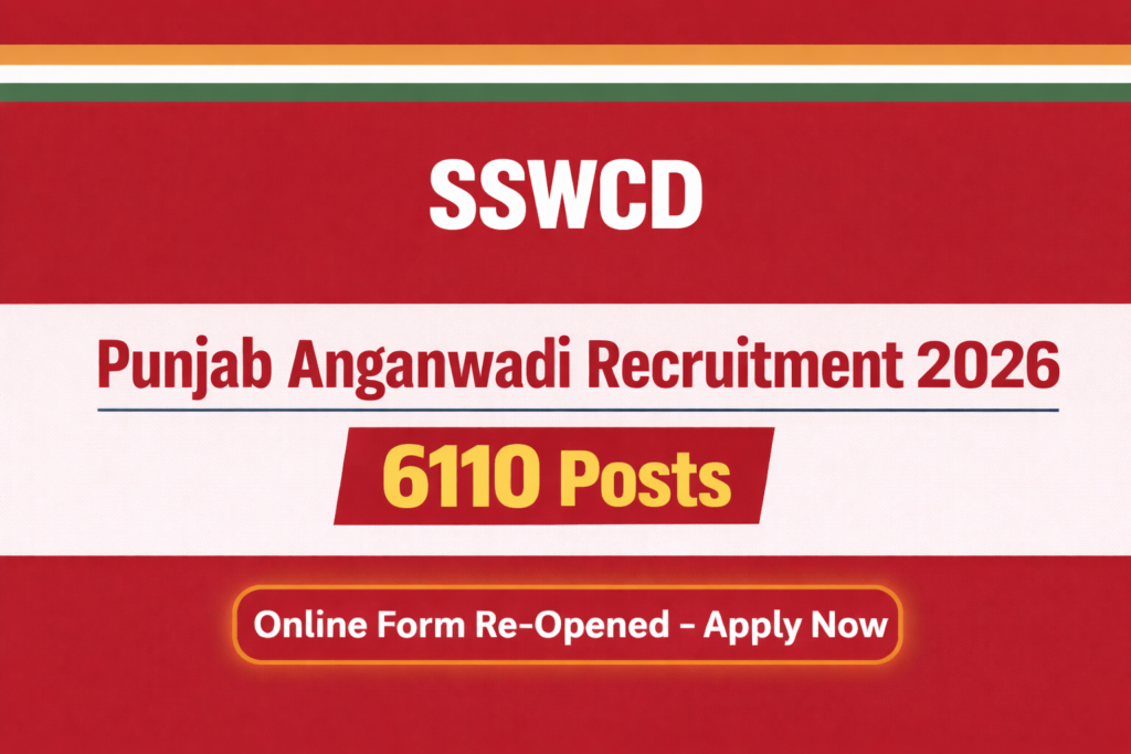 SSWCD Punjab Anganwadi Recruitment 2026 notification for 6110 Worker and Helper posts online form re-opened