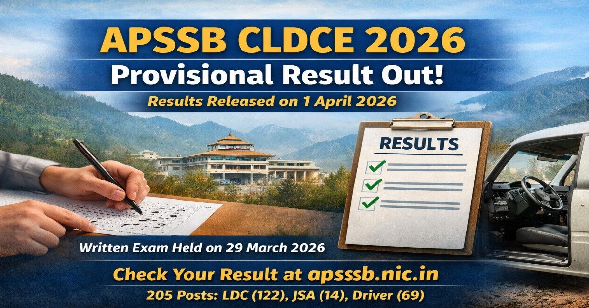 APSSB Combined Limited Departmental Competitive Examination 2026 provisional result released on 1 April 2026 for 205 posts including LDC, JSA and Driver