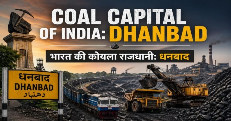 Coal Capital of India Dhanbad featured image showing coal mines, mining machinery and industrial landscape in Dhanbad Jharkhand