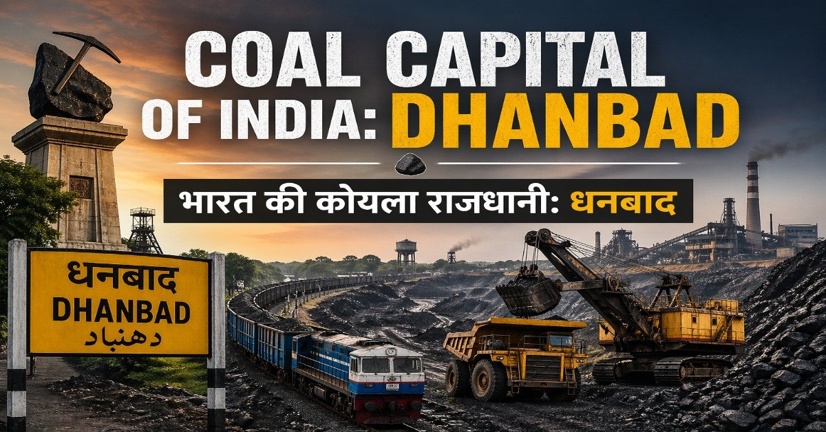 Coal Capital of India Dhanbad featured image showing coal mines, mining machinery and industrial landscape in Dhanbad Jharkhand