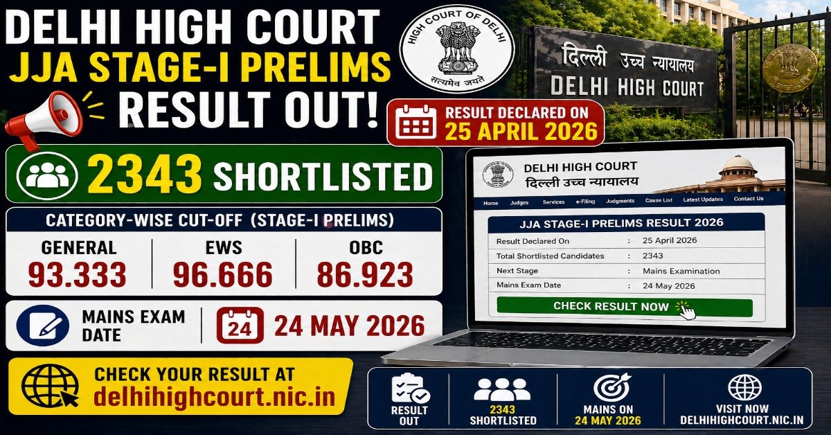 Delhi HC JJA Stage 1 Prelims Result 2026 cutoff shortlisted candidates mains exam date Delhi High Court result