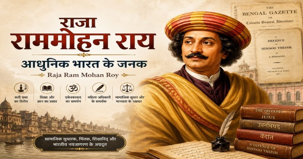 राजा राममोहन राय का चित्र, आधुनिक भारत के जनक और समाज सुधारक, सती प्रथा उन्मूलन एवं शिक्षा सुधार