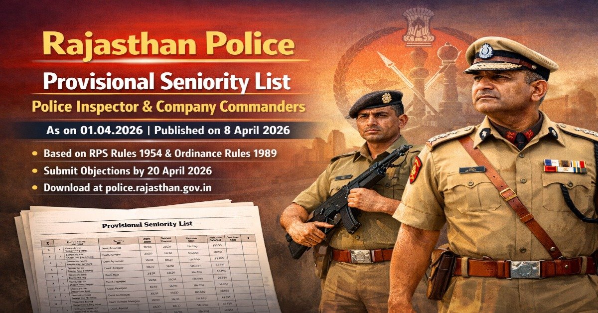 Rajasthan Police Provisional Seniority List 2026 for Inspector and Company Commanders released on 8 April, objection last date 20 April