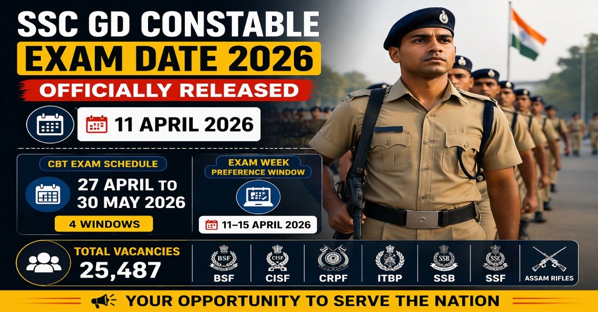SSC GD Constable Exam Date 2026 officially released CBT schedule 27 April to 30 May vacancies 25487