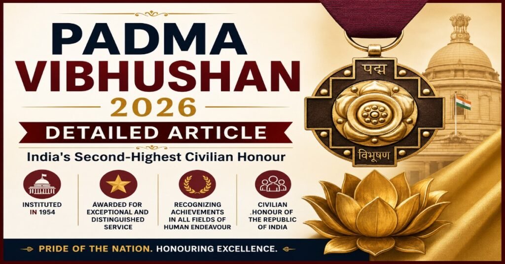 Padma Vibhushan 2026 medal representing India's second-highest civilian honour awarded for exceptional and distinguished service.