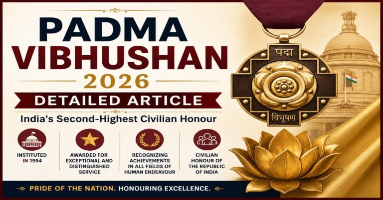 Padma Vibhushan 2026 medal representing India's second-highest civilian honour awarded for exceptional and distinguished service.