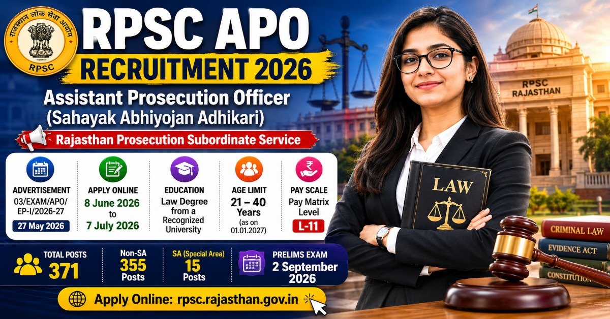 RPSC APO Recruitment 2026 notification for 371 Assistant Prosecution Officer posts in Rajasthan with application dates, eligibility, age limit, and exam details