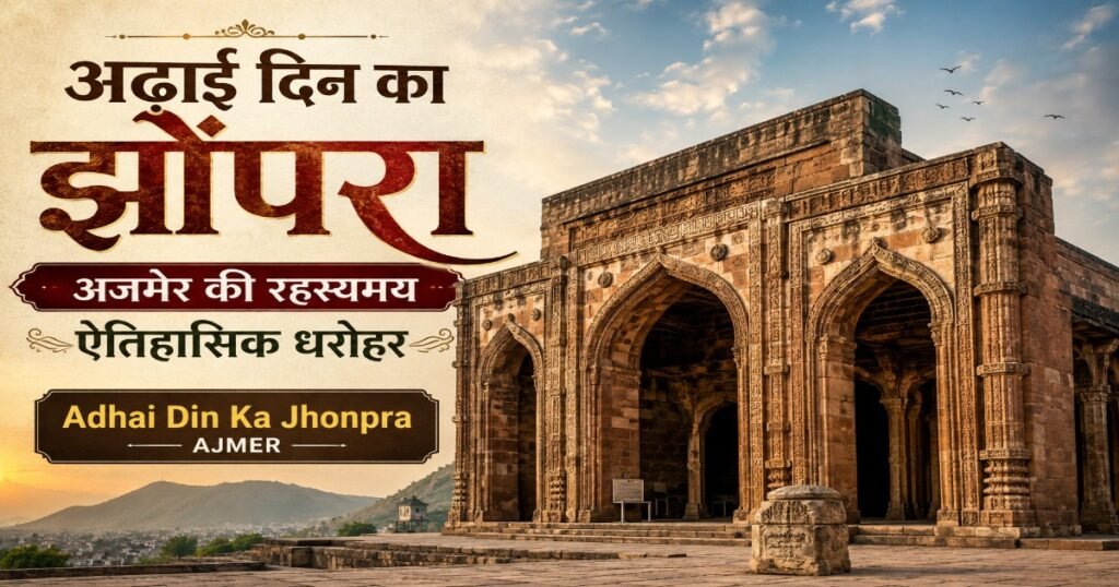 अजमेर स्थित अढ़ाई दिन का झोंपरा का भव्य दृश्य, राजस्थान की ऐतिहासिक और स्थापत्य कला से समृद्ध धरोहर।