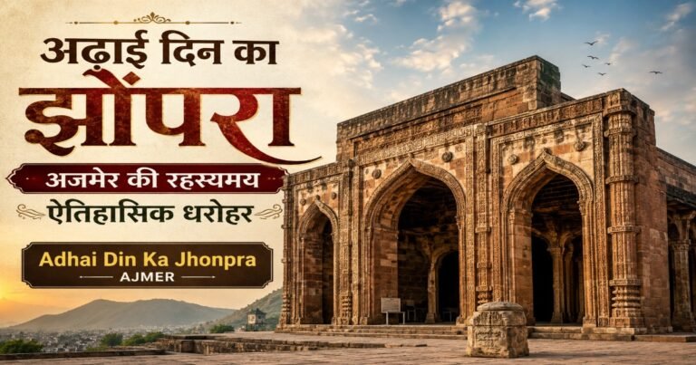 अजमेर स्थित अढ़ाई दिन का झोंपरा का भव्य दृश्य, राजस्थान की ऐतिहासिक और स्थापत्य कला से समृद्ध धरोहर।