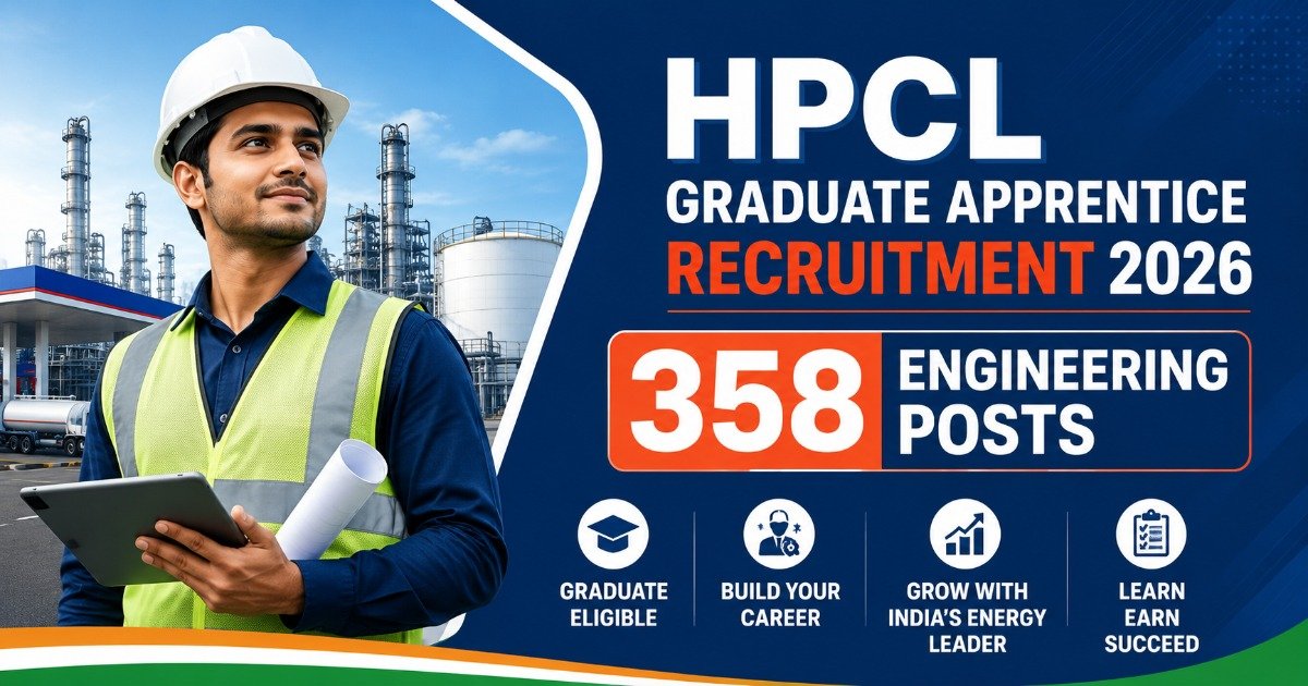 HPCL Graduate Apprentice Recruitment 2026 notification for 358 Engineering Apprentice posts with eligibility, stipend, selection process, and online application details.