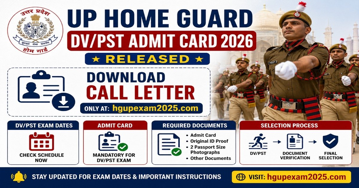 UP Home Guard DV/PST Admit Card 2026 download with document verification and physical test dates, call letter link, and required documents.
