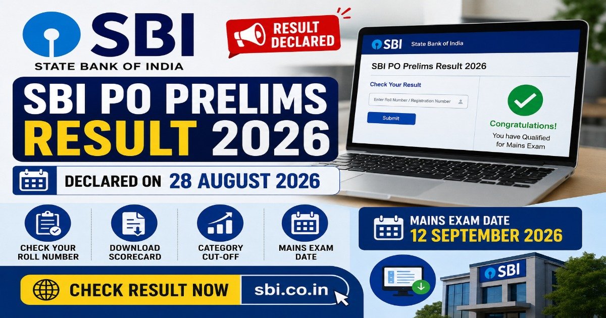 SBI PO Prelims Result 2026 declared on 28 August 2026