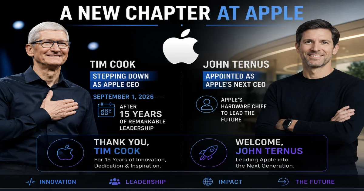 Tim Cook steps down as Apple CEO and John Ternus becomes next CEO