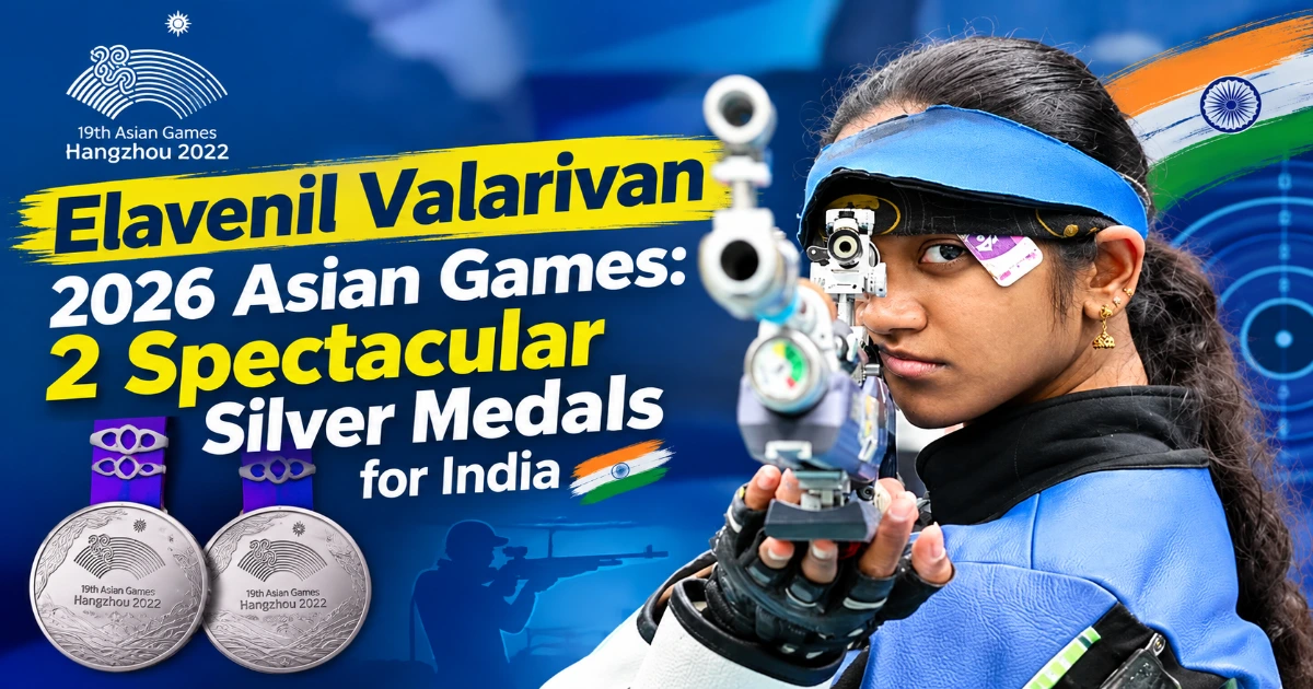 Elavenil Valarivan 2026 Asian Games double silver medalist on podium