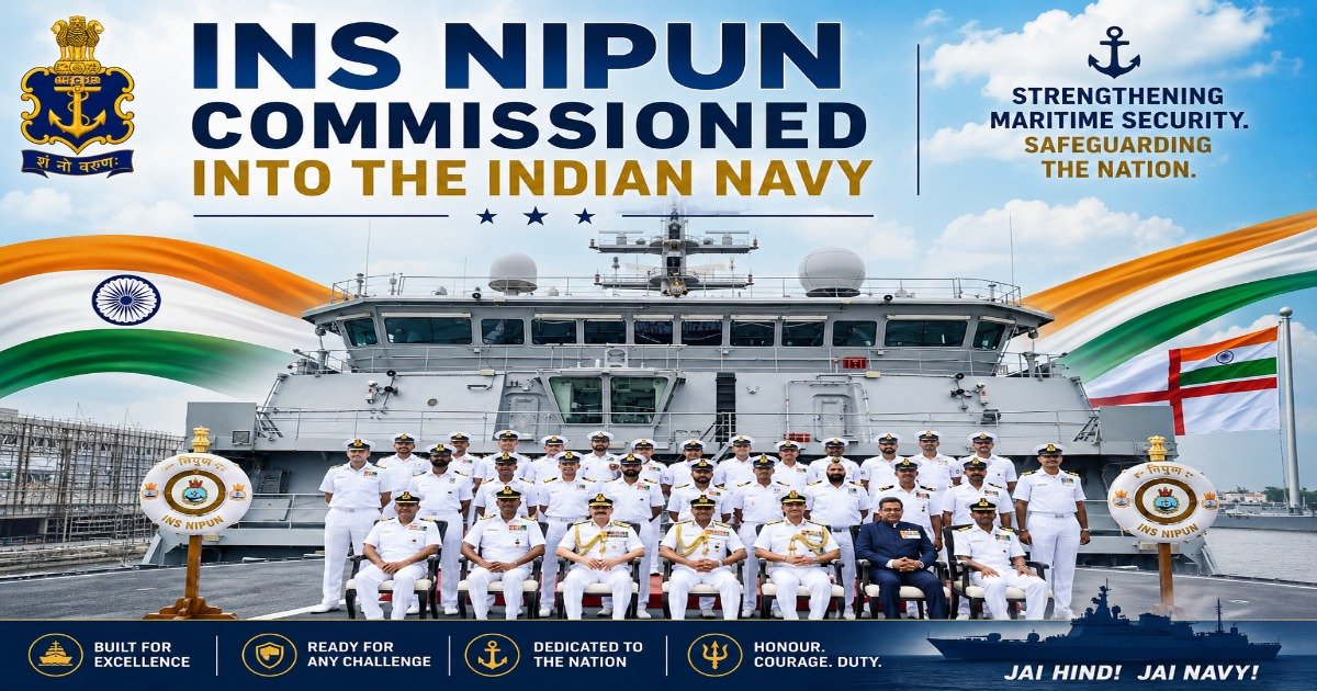 INS NIPUN commissioned into the Indian Navy with naval personnel during the commissioning ceremony