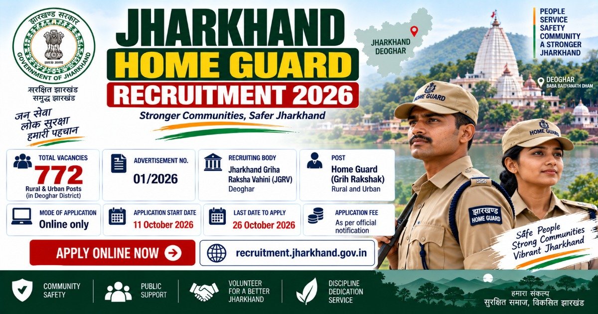 Jharkhand Home Guard Recruitment 2026 notification for 772 Rural and Urban Home Guard posts in Deoghar.