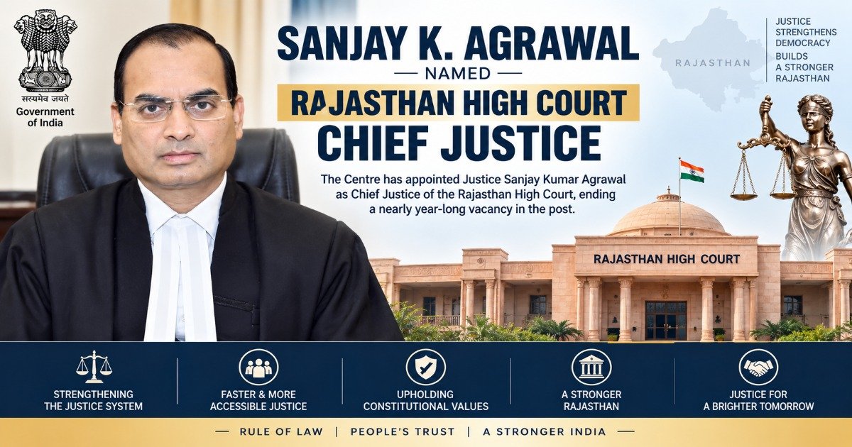 Justice Sanjay Kumar Agrawal appointed Chief Justice of the Rajasthan High Court