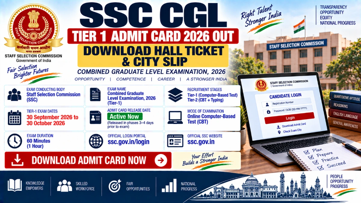 SSC CGL Tier 1 Admit Card 2026 Download Hall Ticket and Exam City Slip at ssc gov in