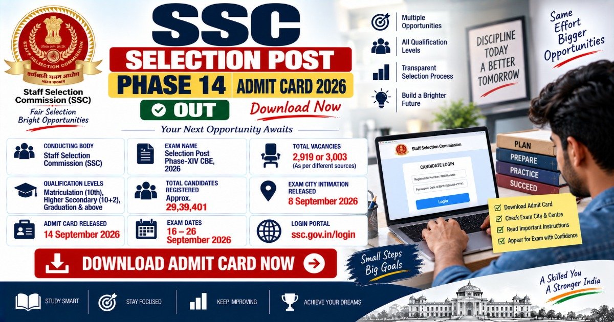 SSC Selection Post Phase 14 Admit Card 2026 released for the September 16 to 26 exam.