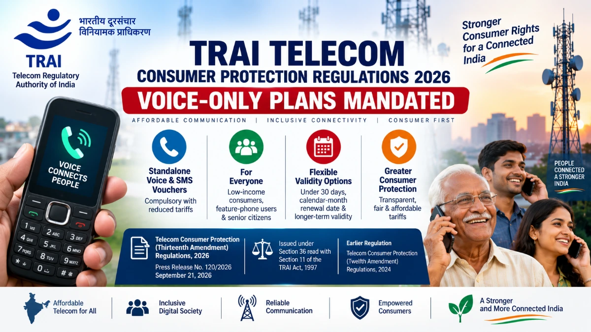TRAI Telecom Consumer Protection Regulations 2026 mandating voice and SMS only recharge plans