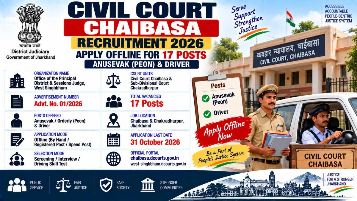 Civil Court Chaibasa Recruitment 2026 Apply Offline for 17 Anusevak and Driver Posts
