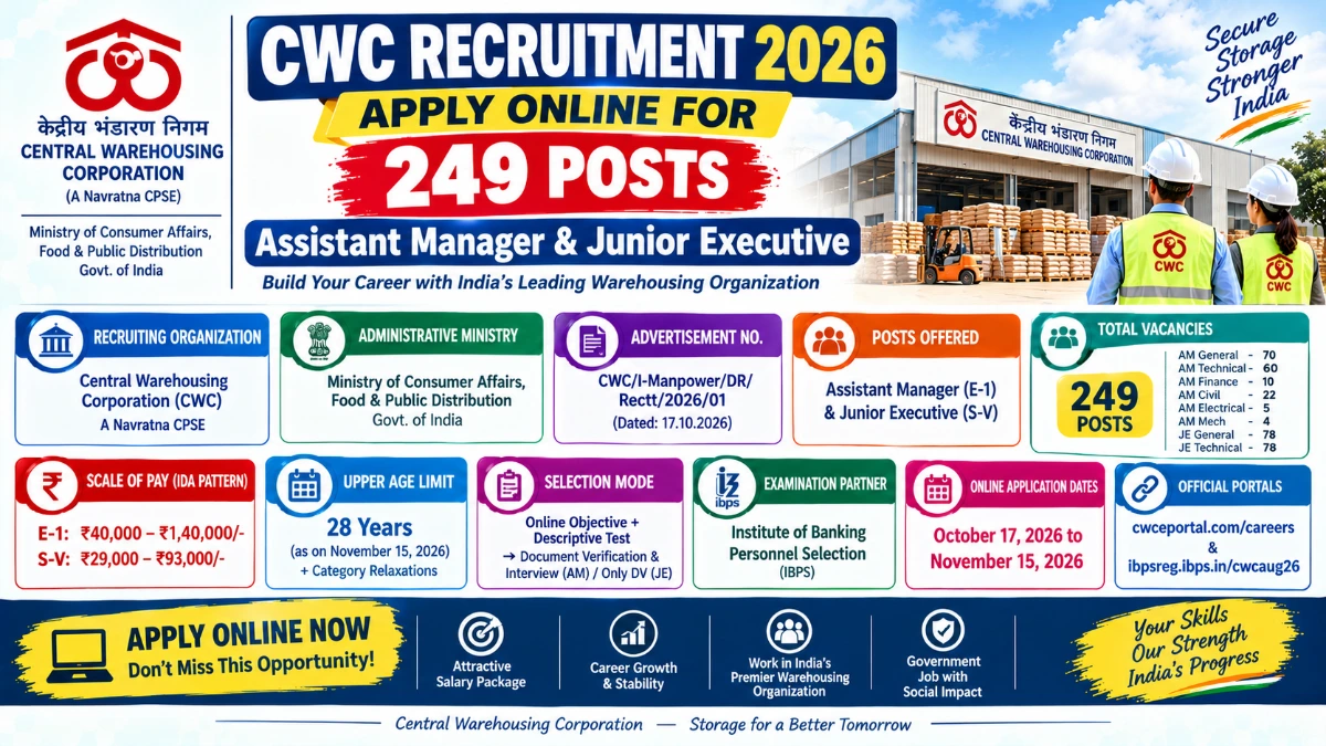 CWC Recruitment 2026 Apply Online for 249 Assistant Manager and Junior Executive Posts