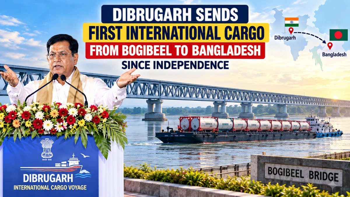 Dibrugarh sends first international cargo from Bogibeel to Bangladesh on barge DLB Patkai