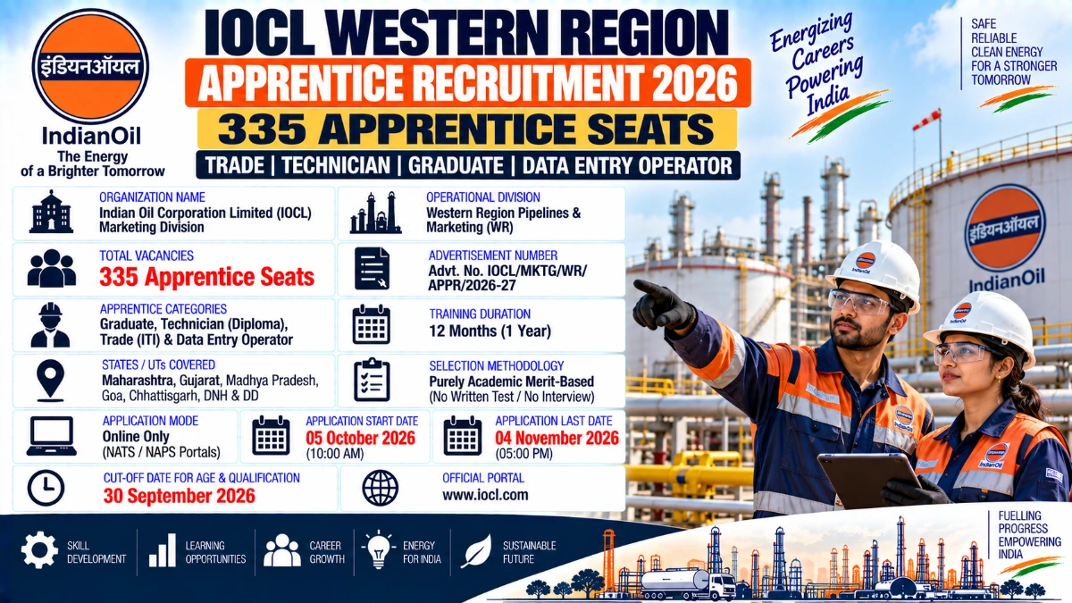 IOCL Western Region Apprentice Recruitment 2026 Apply Online for 335 Posts at iocl com