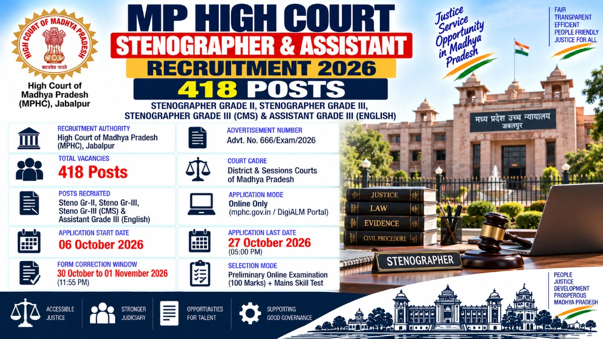 MP High Court Stenographer Recruitment 2026 Apply Online for 418 Posts at mphc gov in