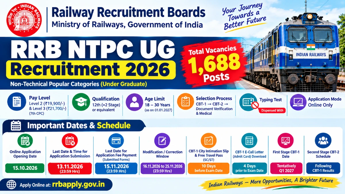 RRB NTPC UG Recruitment 2026 CEN 07/2026 notification banner and online apply portal details