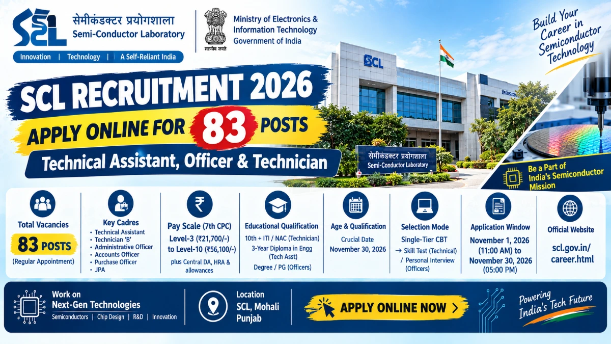 SCL Recruitment 2026 Apply Online for 83 Technical Assistant and Officer Posts on scl.gov.in