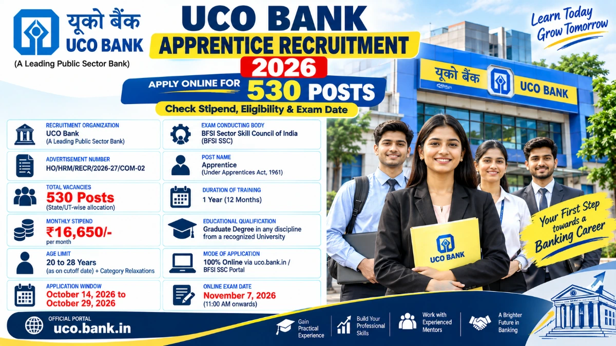 UCO Bank Apprentice Recruitment 2026 Apply Online for 530 Posts