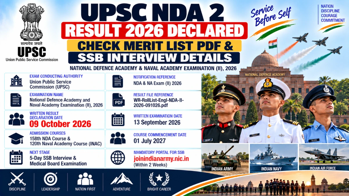 UPSC NDA 2 Result 2026 Written Exam Merit List PDF Download