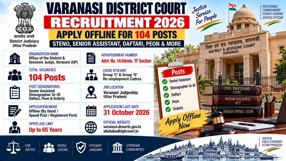 Varanasi District Court Recruitment 2026 Apply Offline for 104 Steno and Peon Posts